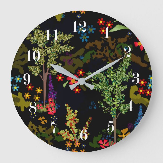 Grande Horloge Ronde Fleurs de dessins animés mignonnes plante sans cha (Recto)