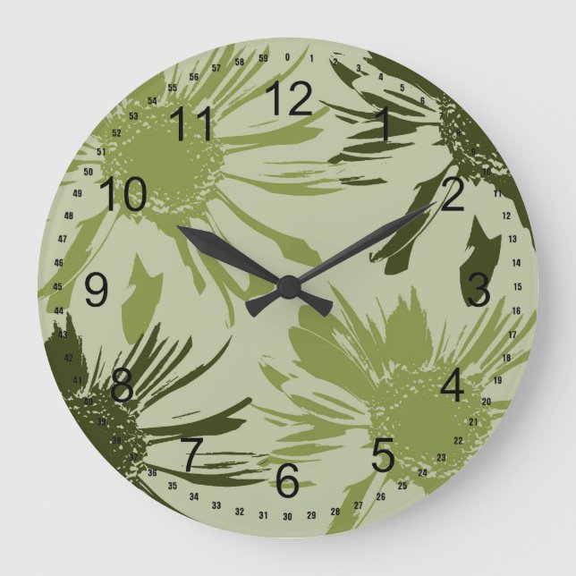 Grande Horloge Ronde Fleurs de Gerbera verte de chaux (Recto)
