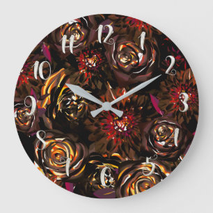 Grande Horloge Ronde Fleurs de jardin sombre automne Glow automne
