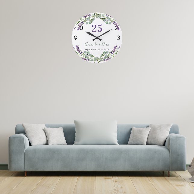 Grande Horloge Ronde Fleurs de lavande violettes pour noces d'anniversa (Créateur téléchargé)