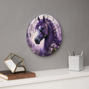 Grande Horloge Ronde Fleurs de lune de cheval pourpres, Imaginaire