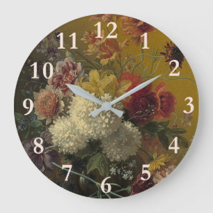 Grande Horloge Ronde Fleurs de maître hollandais antique Georgius van O