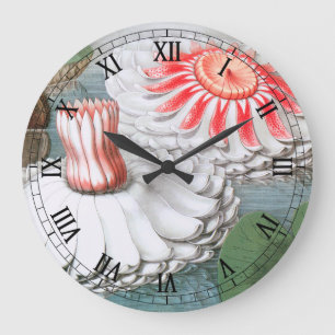 Grande Horloge Ronde Fleurs de nénuphars vintage, nénuphars dans un éta