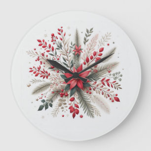 Grande Horloge Ronde Fleurs de Noël