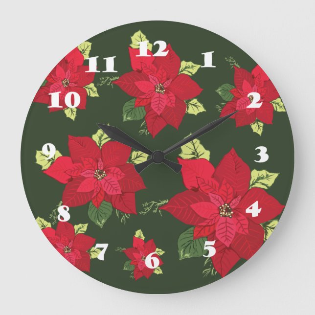 Grande Horloge Ronde Fleurs de Noël d'horloge murale (Recto)
