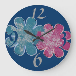 Grande Horloge Ronde Fleurs de verre (rose/sarcelle/navy)