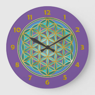 Grande Horloge Ronde FLEURS DE VIE - Géométrie Sacrée Design 1
