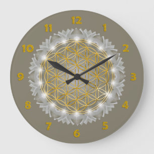 Grande Horloge Ronde FLEURS DE VIE - Géométrie Sacrée Lumière 1