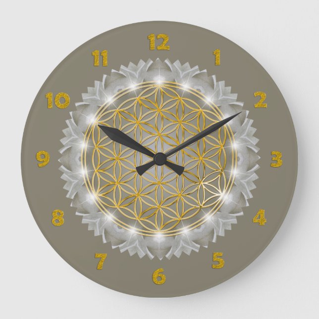 Grande Horloge Ronde FLEURS DE VIE - Géométrie Sacrée Lumière 1 (Recto)