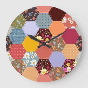 Grande Horloge Ronde Fleurs d'hexagone colorées Design de revêtement