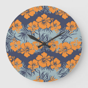 Grande Horloge Ronde Fleurs d'Hibiscus : Papier peint Vintage