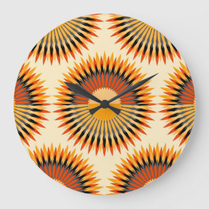 Grande Horloge Ronde Fleurs d'ivoire orange Étoiles Motif