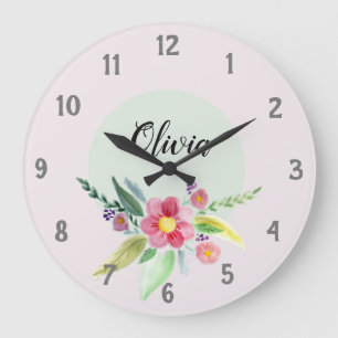 Grande Horloge Ronde Fleurs et noms de famille Fleurs de printemps et e