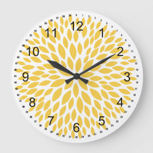 Grande Horloge Ronde Fleurs Jaunes Chic