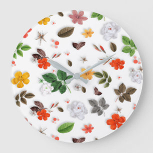 Grande Horloge Ronde Fleurs jaunes et roses blanches 15