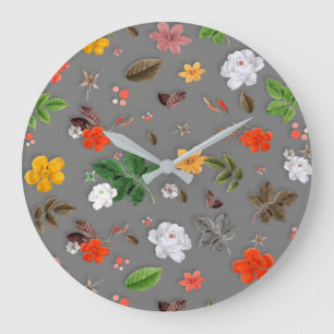 Grande Horloge Ronde Fleurs jaunes et roses blanches 16