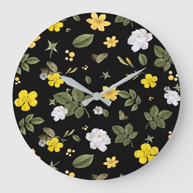 Grande Horloge Ronde Fleurs jaunes et roses blanches 2 (Recto)