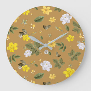 Grande Horloge Ronde Fleurs jaunes et roses blanches 4