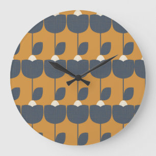 Grande Horloge Ronde Fleurs modernes rétro : Scandinave Géométrique.