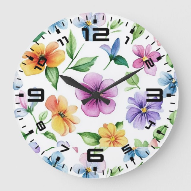 Grande Horloge Ronde Fleurs Motif Floral Sublimation-95652 (Recto)