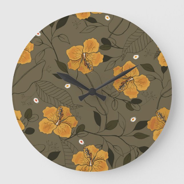 Grande Horloge Ronde Fleurs réalistes : Vintage sans couture (Recto)