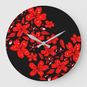 Grande Horloge Ronde Fleurs rouges