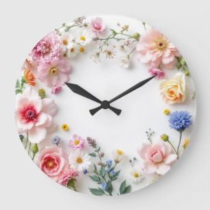 Grande Horloge Ronde Fleurs sauvages colorées -