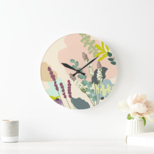 Grande Horloge Ronde Fleurs sauvages d'été Pastel Abstrait