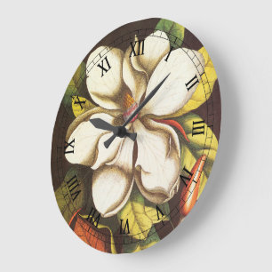 Grande Horloge Ronde Fleurs vintages Magnolia Plante Avec Graines