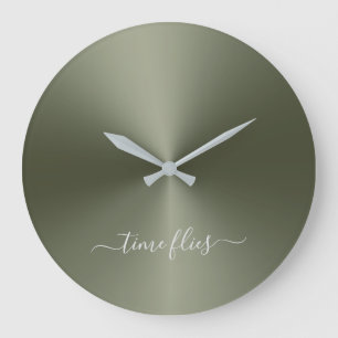 Grande Horloge Ronde Flies Temps Armée Vert Style Métallurgique Acryl