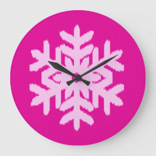 Grande Horloge Ronde Flocon de neige Ikat - Fuchsia et rose glace