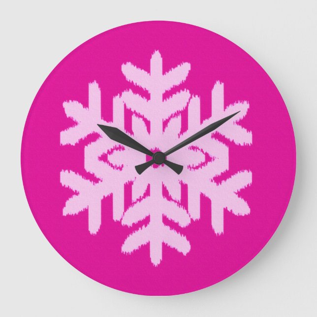 Grande Horloge Ronde Flocon de neige Ikat - Fuchsia et rose glace (Recto)