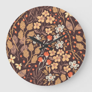 Grande Horloge Ronde Flora d'automne : Vintage Motif sans couture