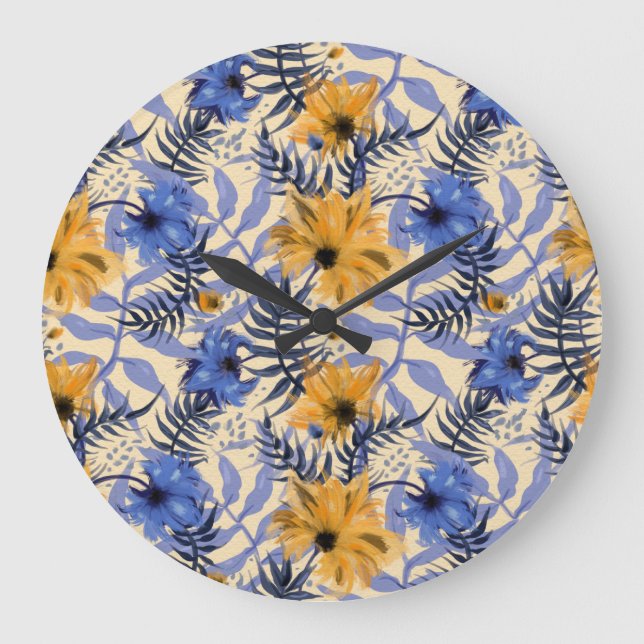 Grande Horloge Ronde Floral Abstrait : Aquarelle Motif moderne (Recto)