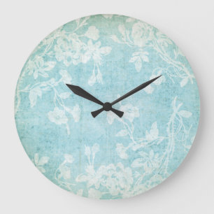 Grande Horloge Ronde Floral blanc et bleu minable