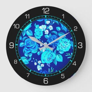 Grande Horloge Ronde Floral Blue Flowers Motif