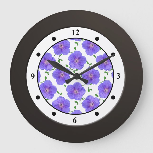 Grande Horloge Ronde Floral Blue Garden Flower Chiffres modernes (Recto)
