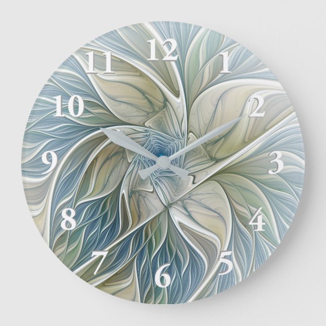 Grande Horloge Ronde Floral Dream Motif Abstrait Blue Khaki Fractal (Recto)
