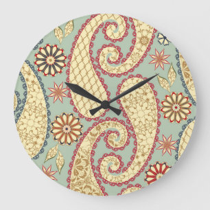 Grande Horloge Ronde Floral ethnique, cachemire style vintage.
