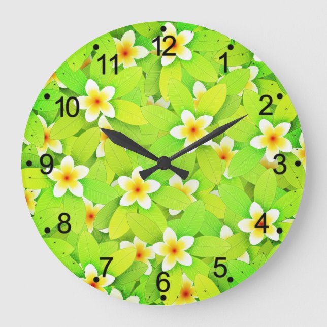 Grande Horloge Ronde Floral Green Leaves Yellow Flowers Pattern-61717 (Recto)