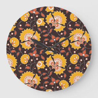Grande Horloge Ronde Floral Indien couleur Vintage sans fil