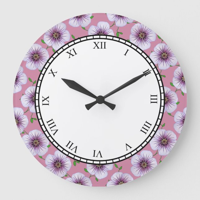 Grande Horloge Ronde Floral Purple Garden Flowers (Recto)