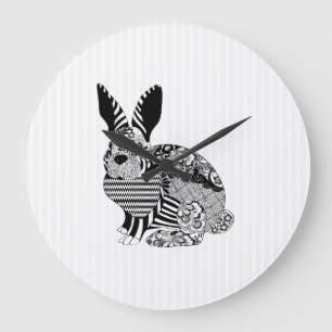 Grande Horloge Ronde Floral Rabbit