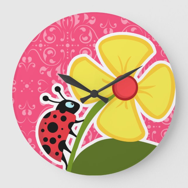 Grande Horloge Ronde Floral rose ; coccinelle (Recto)