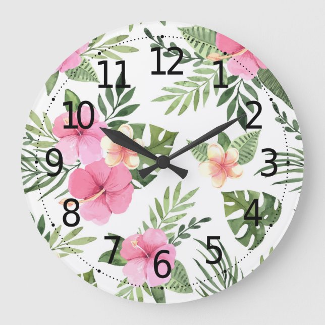 Grande Horloge Ronde Floral tropical de Summer | Wall Clock (Recto)