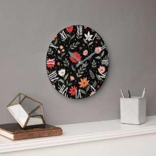 Grande Horloge Ronde Floral Vintage Belle Collection Moderne