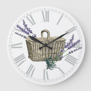 Grande Horloge Ronde Florale Vintage de paniers en lavande