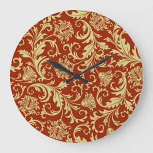 Grande Horloge Ronde Floraux rétro : arrière - plan motif vintage.