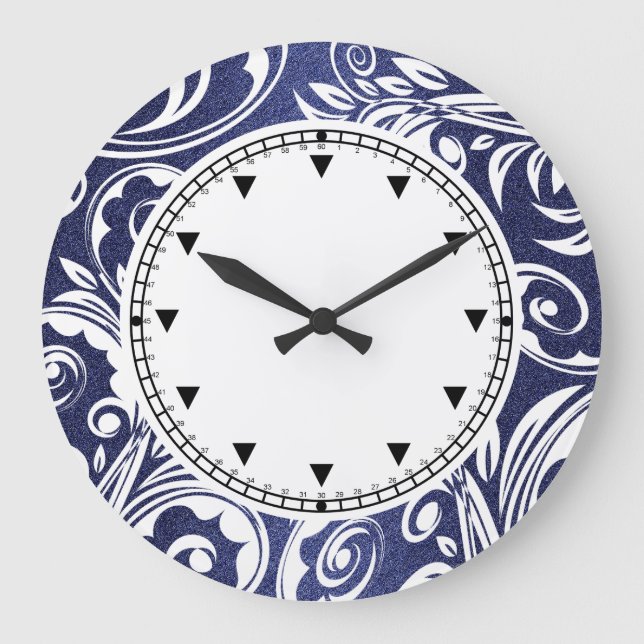 Grande Horloge Ronde Flore blanc bleu et élégant (Recto)
