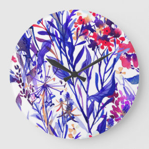 Grande Horloge Ronde Flore d'aquarelle opulente : Arrière - plan de jar